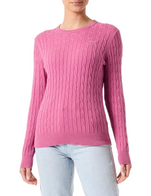 GANT Women's Stretch Cotton Cable C-Neck Pullover, Dark Lavender, M