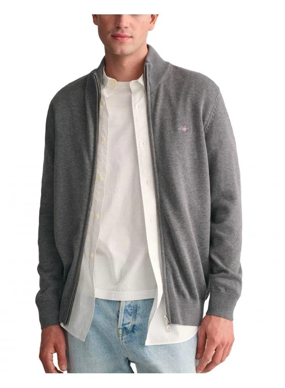 GANT Men's Casual Cotton Zip Cardigan, Dark grey blend, S