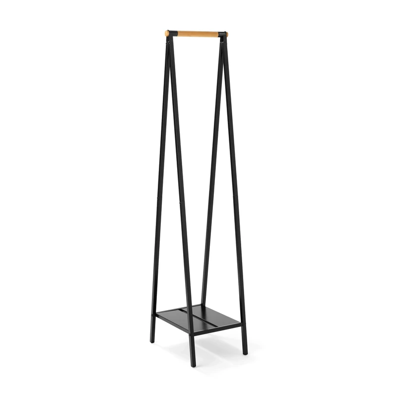 Brabantia - Linn Clothes Rack, Compact - Free Standing Clothing Rail - Clothes Storage - Hang, Air, or Dry Clothes - Sturdy Steel Frame & Bamboo Rod - 47.6 cm x 34 cm x 170 cm - Matt Black
