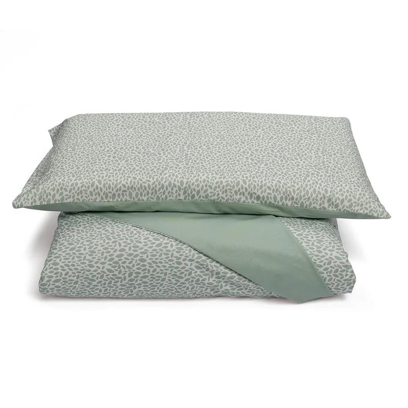 Foppapedretti Notte & Natura Sage Petals 100% Cotton Double Duvet Cover with Pillowcase, Made in Italy
