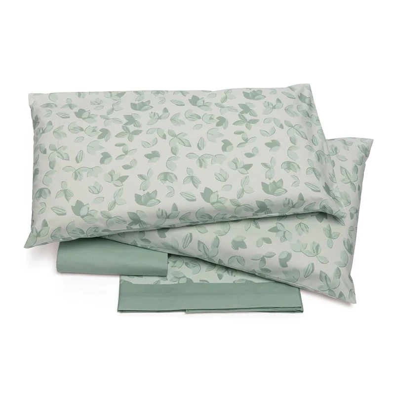 Foppapedretti Notte & Natura 2P Double Bed Set, Top Sheet, Fitted Sheet and 2 Pillowcases; Sage Leaves 100% Cotton, Made in Italy