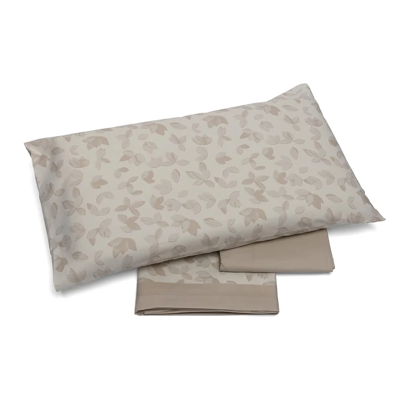 Foppapedretti Notte & Nature Bed Linen Set, Single Bed, Flat Sheet, Corner Sheet and Pillowcase; Sand Leaves 100% Cotton, Made in Italy