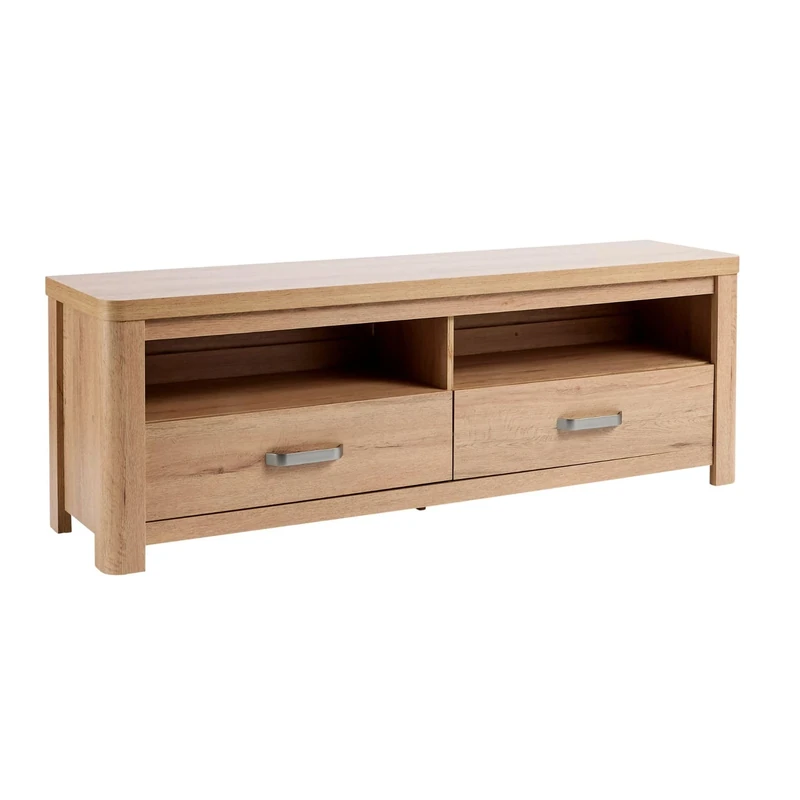 Home Source TV Media Entertainment Cabinet, 2 Storage Drawers and Shelves, Oak Effect, 160cm