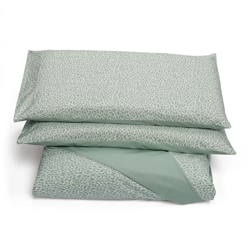 Foppapedretti Notte & Natura Double Bed Duvet Cover with 2 Pillowcases; Petals Sage 100% Cotton, Made in Italy