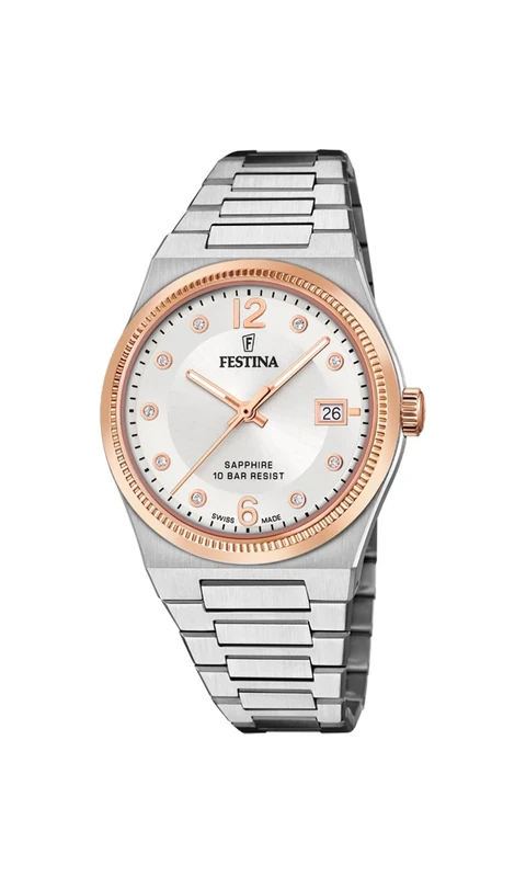 Festina Swiss Made Ladies Rose Gold PVD-Plated Watch with Steel Bracelet F20037/1