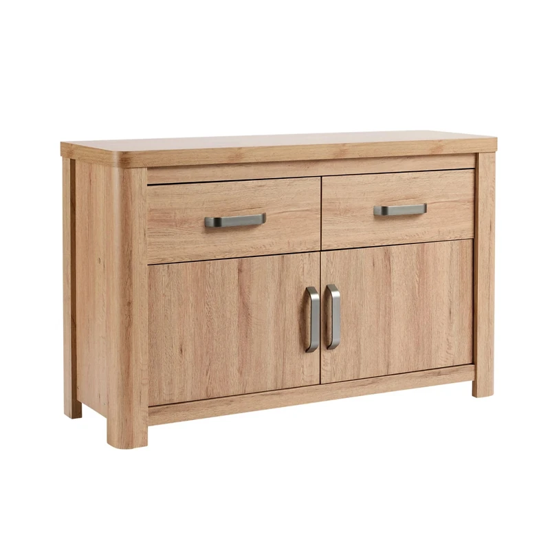 Home Source Sideboard Storage Unit, 2 Doors, 2 Drawers, Metal Handles, Oak Effect, 120cm