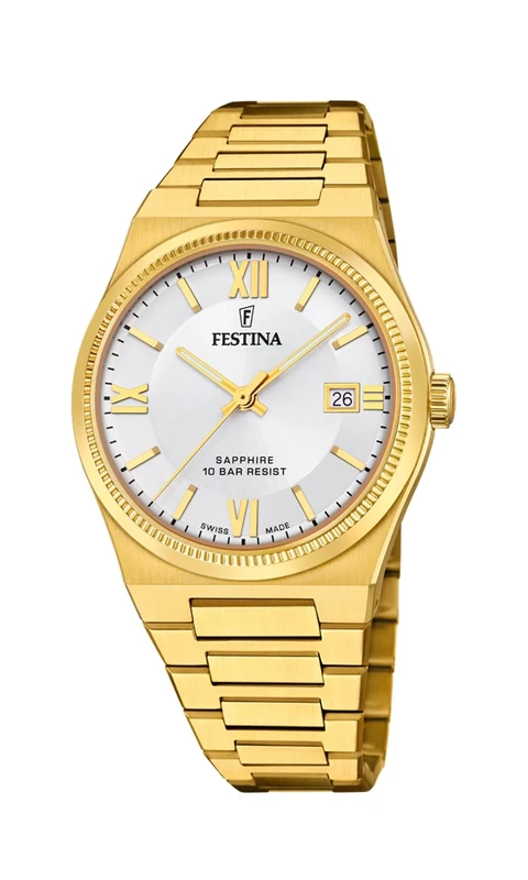 Festina Swiss Made Mens Gold PVD-Plated Watch with Steel Bracelet F20038/1