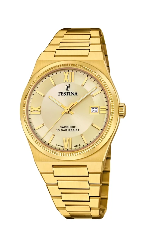 Festina Swiss Made Mens Gold PVD-Plated Watch with Steel Bracelet F20038/2