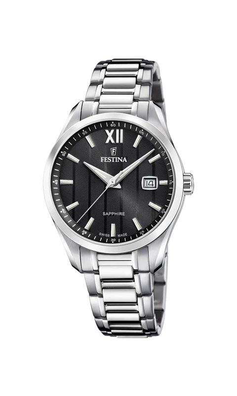 Festina Men's Watch F20026/4 Swiss Made Stainless Steel Case Grey Stainless Steel Strap Grey Black Classic, Black, Classic