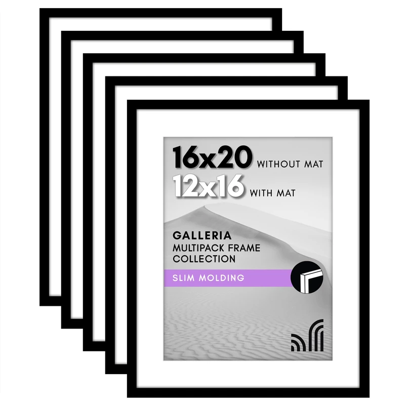 Americanflat 16x20 Picture Frame Set of 5 in Black - Use as 12x16 Picture Frame with Mat or 16x20 Frame Without Mat - Picture Frames Collage Wall Decor with Plexiglass Cover - Gallery Wall Frame Set