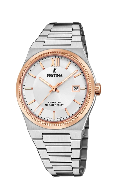 Festina Swiss Made Mens Rose Gold PVD-Plated Watch with Steel Bracelet F20036/1