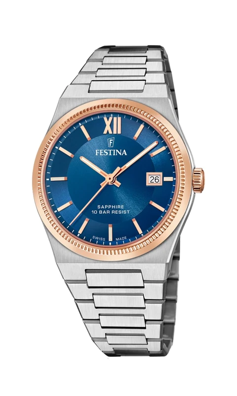 Festina Swiss Made Mens Rose Gold PVD-Plated Watch with Steel Bracelet F20036/2
