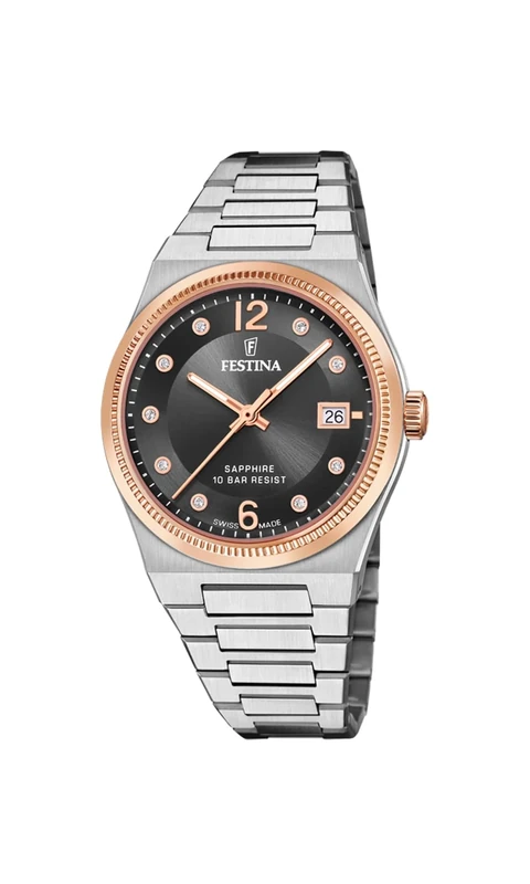 Festina Swiss Made Ladies Rose Gold PVD-Plated Watch with Steel Bracelet F20037/3
