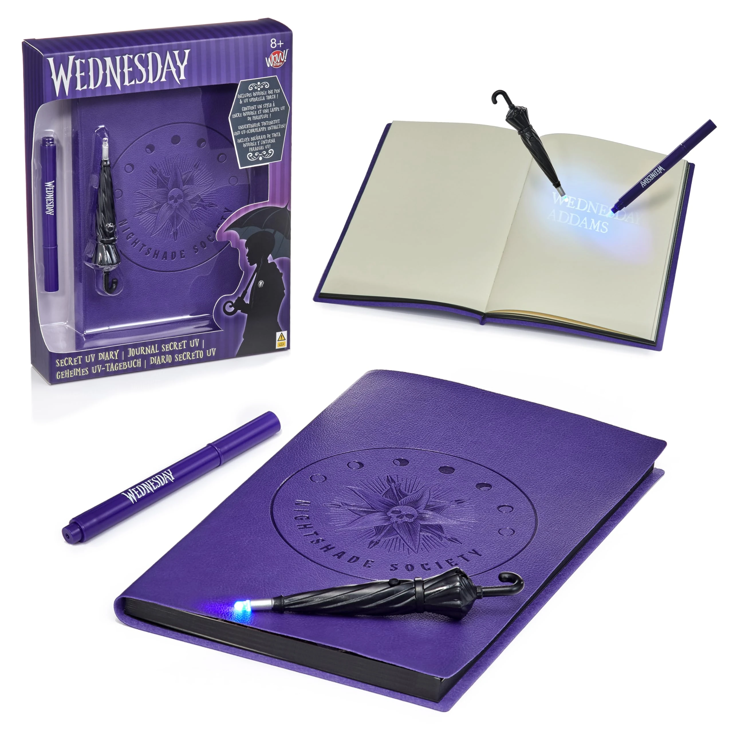 WOW! STUFF Wednesday Addams Secret Diary | Unlock Invisible Secrets using the UV Light included | Premium Nevermore Notebook and Pen Set | For Fans of Netflix Series | Official Licensed by MGM