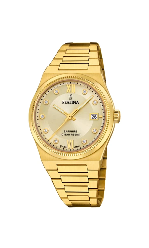 Festina Swiss Made Ladies Gold PVD-Plated Watch with Steel Bracelet F20039/2