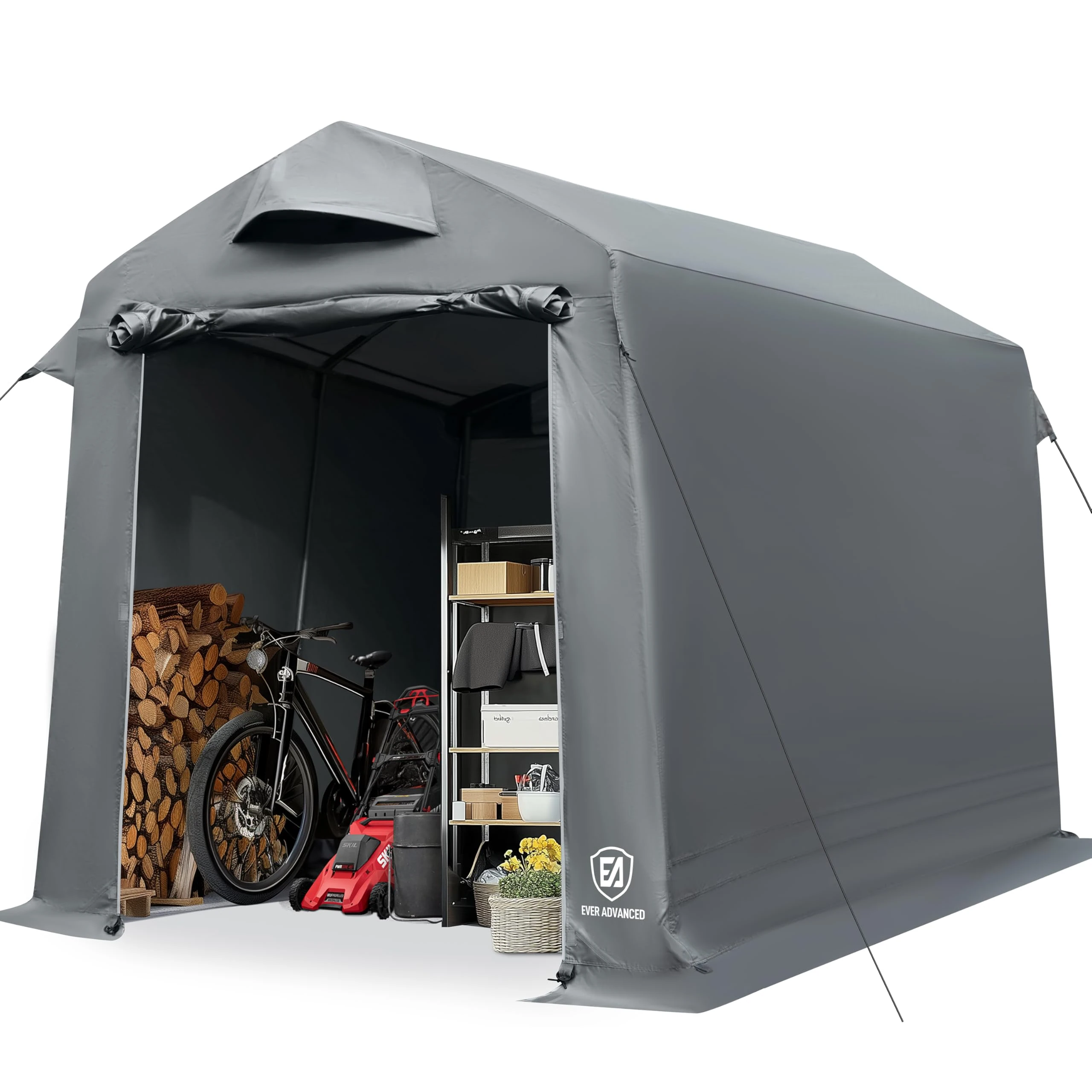EVER ADVANCED Outdoor Shelter with Vents, 3000mm Water Resistant Tent for Outside, Heavy Duty Shed for Motorcycle, Bike, Garden Storage, Foldable, Portable Garage, Gray