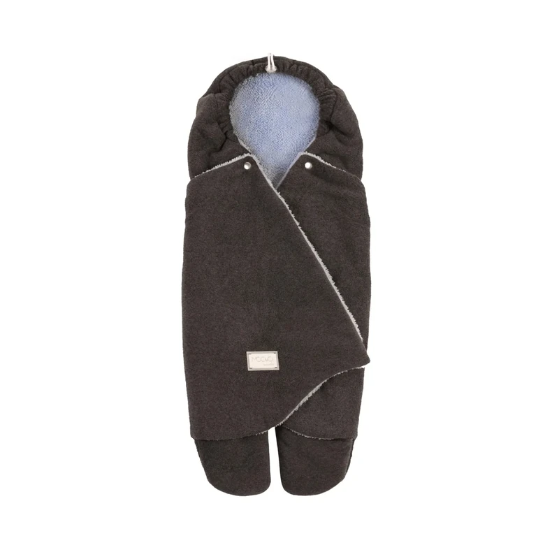Nuvita 9100 Cuddle | Soft Sleeping Bag with Adjustable Hood and Individual Footmuff | Perfect for 0 to 10 Months (80 cm) | Temperature Resistant up to 8°C, Water and Wind | Anthracite/Light Blue