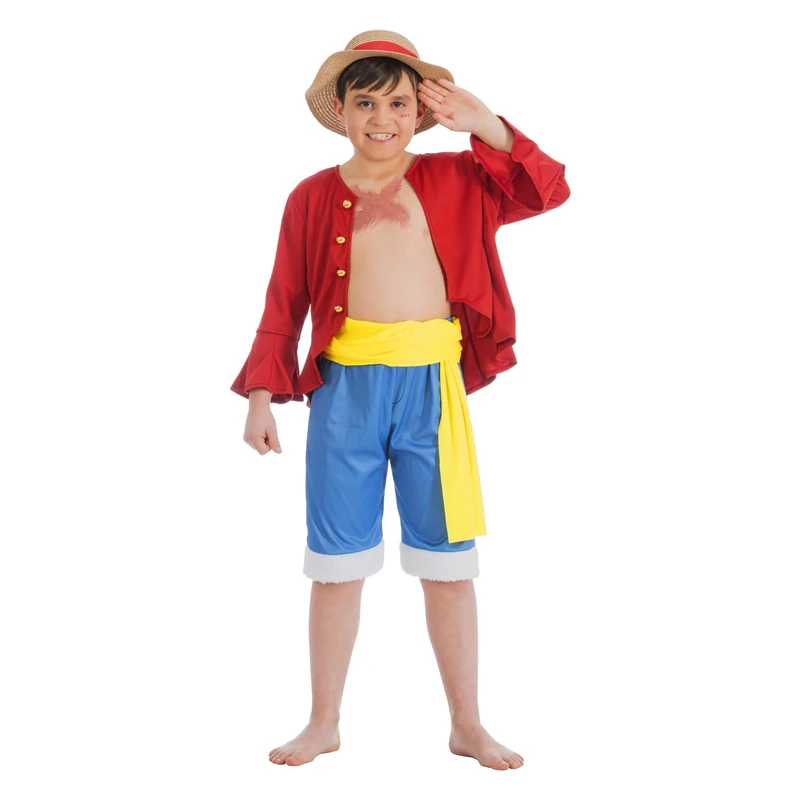 Chaks - Boys Luffy Costume, Official One Piece Outfit, 4 Piece Anime Set, Monkey D. Luffy, Cosplay, Carnival