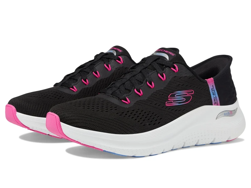 Skechers Women's Hands Free Slip-ins Arch Fit 2.0-Easy Chic Sneaker, BKHP=Black/Hot Pink, 2 UK