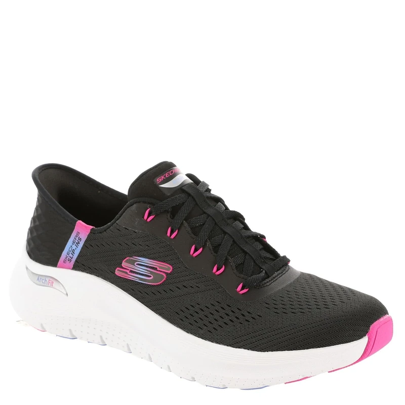 Skechers Women's Arch Fit 2.0 Easy Chic Hands Free Slip-ins Sneaker, Black Hot Pink, 9