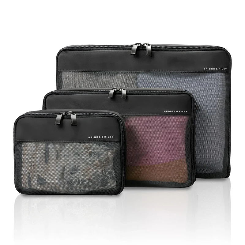 Briggs & Riley Compression Packing Cube Set for Women & Men - Bag Organiser for Hold Suitcase & Cabin Luggage, Pack Accessories for Vacation - 3-Piece, Black