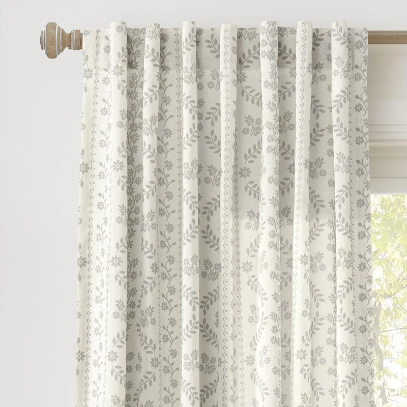 Lush Decor Doreen Delicate Floral Window Curtain Panel Pair, 52" W x 84" L, Gray