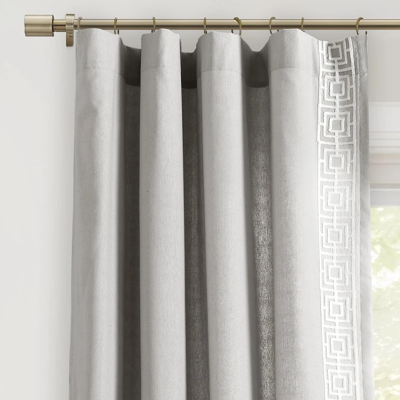 Lush Decor Luxury Modern Square Embroidery Border Window Curtain Panel (Single Panel), 52" W x 84" L, Light Gray - Image 1