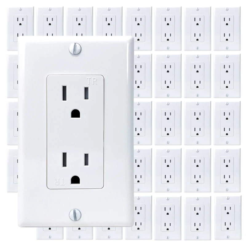 [40-Pack] PROCURU 15 Amp Decorator Wall Outlet Receptacle, Tamper Resistant, Includes Wall Plate Covers, 125V, White, UL Certified