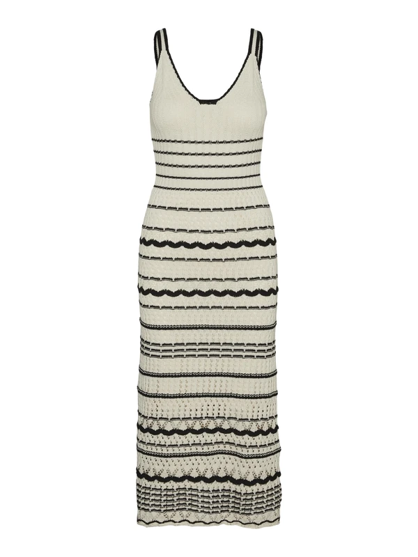 VERO MODA Women's Vmminou Sl Calf Lenght Midi Dress, Birch/Detail: w. Black, S