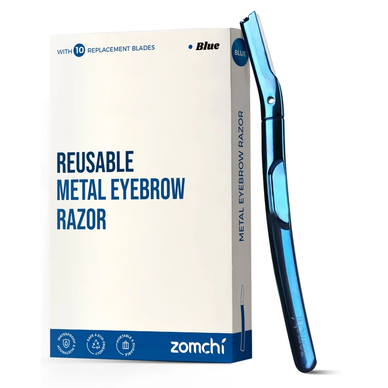 ZOMCHI Dermaplaning Tool for Face, Eyebrow Shaper for Women and Men, Precision Silicone Cover, Reusable Metal Handle - Blue