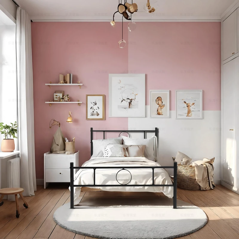 FurnitureR Single bed metal frame Industrial iron bed,metal bed for teenagers/adults, suitable for bedroom, student dormitory and other multiple scenes, with circle-shaped decoration,Black