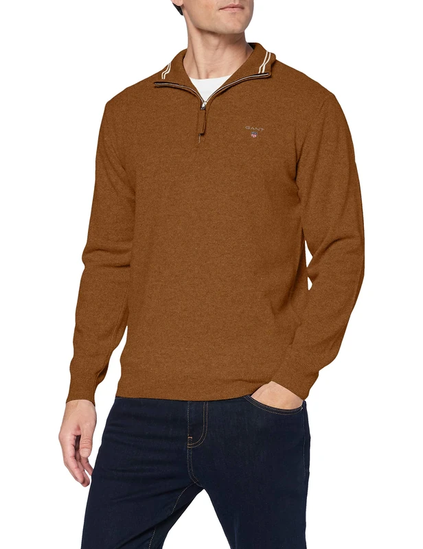 GANT Men's Superfine Lambswool Half Zip Pullover Sweater - Marine