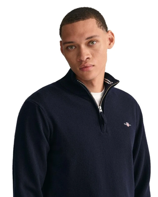 GANT Men's Superfine Lambswool Half Zip Pullover Sweater, Marine, - Image 1