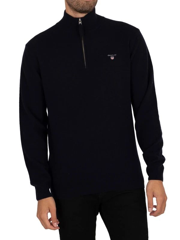 GANT Men's Superfine Lambswool Half Zip Pullover Sweater, Marine,