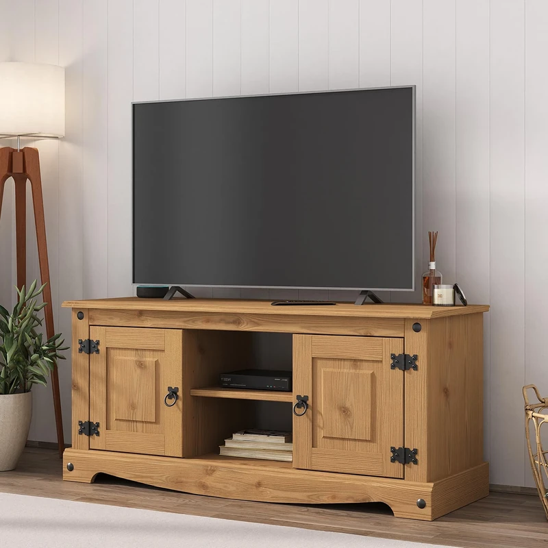 Mews Corona TV Stand Flat Screen Entertainment Unit Solid Pine 2 Door Television Cabinet Mexican Waxed