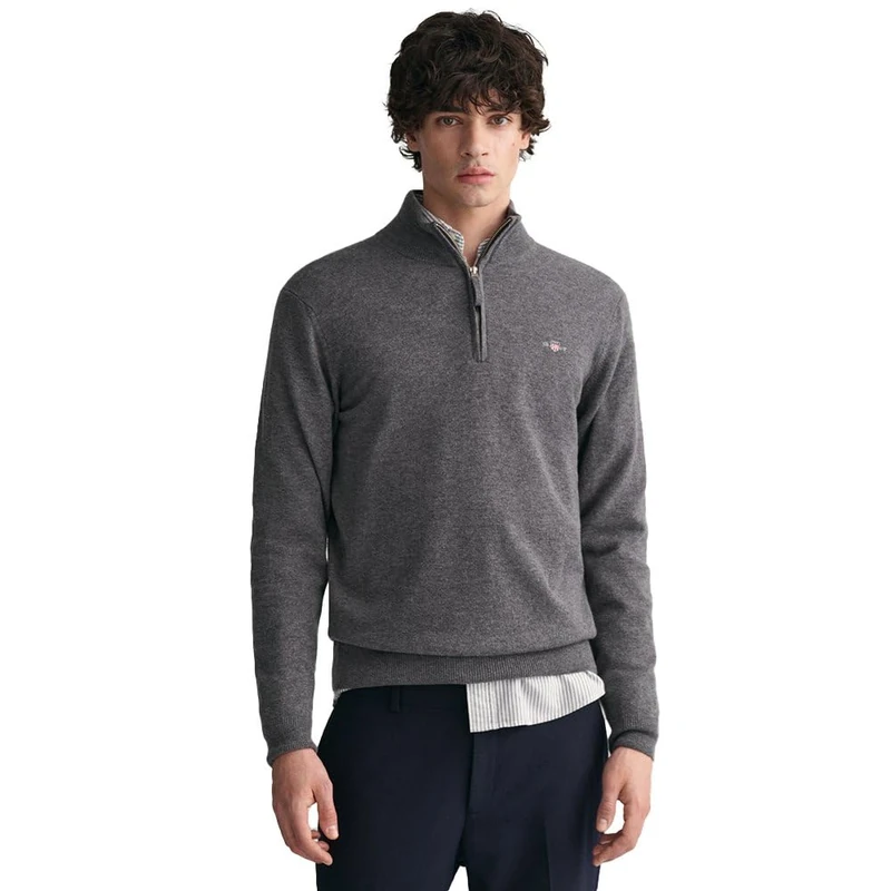 GANT Superfine Lambswool Half Zip, Charcoal Melange, S