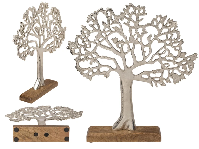 Out of the blue Silver Tree of Life on Wooden Base 12" x 13"