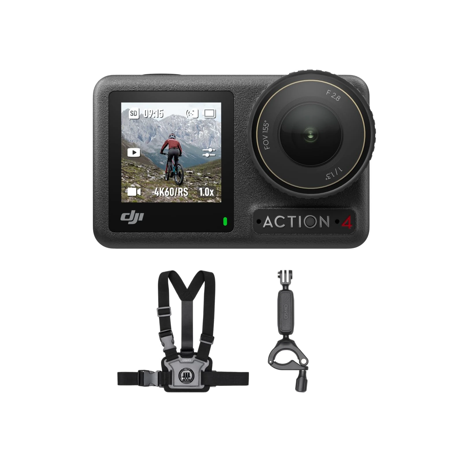 DJI Osmo Action 4 Motorcycling/Mountain Cycling Combo, Action Camera 4K with 155º FOV, 1/1.3-Inch Sensor, Stabilization, with Chest Strap Mount, Waterproof Action Camera for Travel, Outdoor, Sports