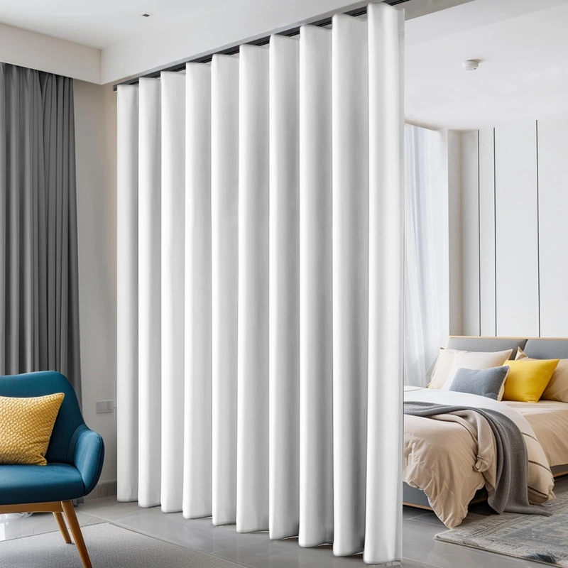 Room Divider Curtains, Blackout Ceiling Track Curtains with Hook Sound Proof Floor Curtains Perfect for Ceiling Mount Curtain Tracks Wall Divider for Room Separation (Greyish White, W120 x H108)