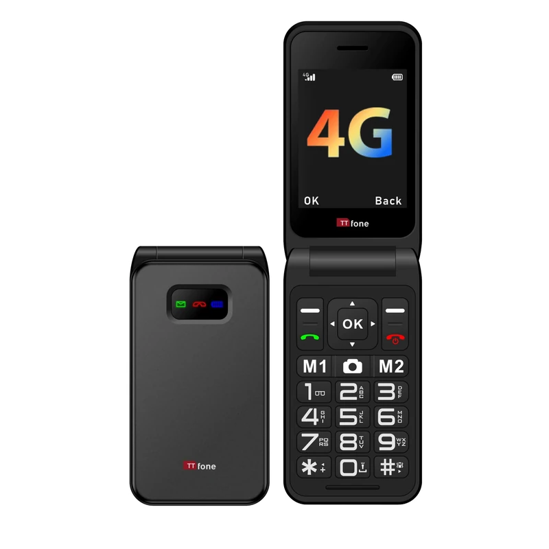 TTfone TT760 4G USB-C Mobile Phone for the Elderly, Simple and easy to use flip folding cell cheap and easy to use, EE Pay as you go (Black, with Mains Charger)