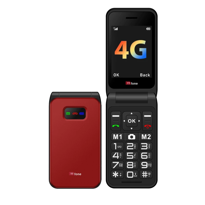TTfone TT760 4G USB-C Mobile Phone for the Elderly, Simple and easy to use flip folding cell cheap and easy to use, EE Pay as you go (Red, with Mains Charger)