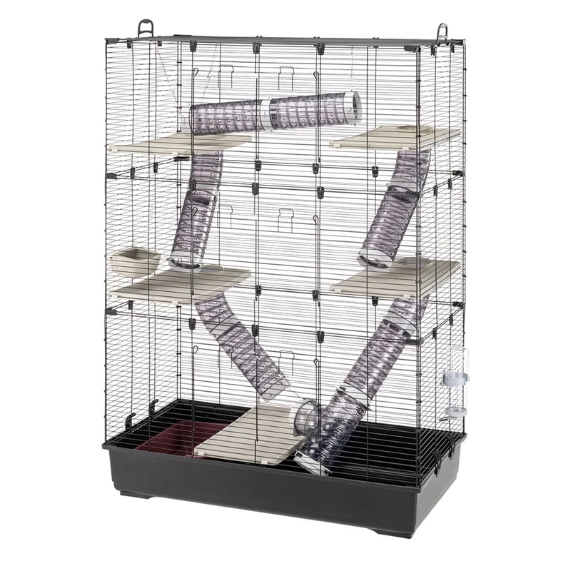 Ferplast Ferret Cage SARA TOWER, Chinchilla Cage, Ferrets, Small Animal Cage, 6 Floors, with Tunnels, Platforms and Accessories, 99.5 x 53 x h 152 cm, with Door and Handle