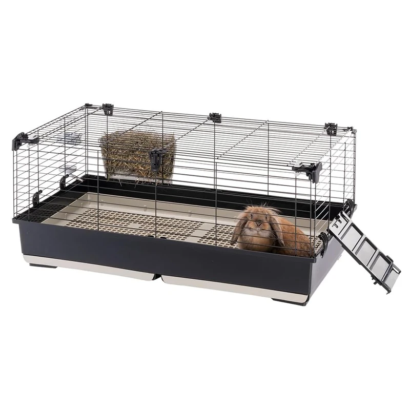 Ferplast Rabbit Cage TOMMY 100, Guinea Pig Cage, Rabbits, Small Animals, Rabbit Hutch Indoor with Grid and Drinker, 99,5 x 53 x h 48 cm, Opening Roof, in Painted Metal and Plastic