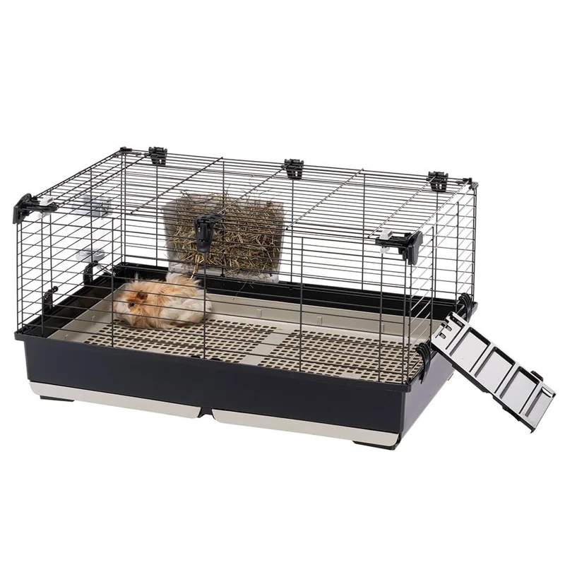 Ferplast Rabbit Cage TOMMY 80, Guinea Pig Cage, Rabbits, Small Animals, Rabbit Hutch Indoor with Grid and Drinker, 82 x 51 x h 44 cm, Opening Roof, in Painted Metal and Plastic
