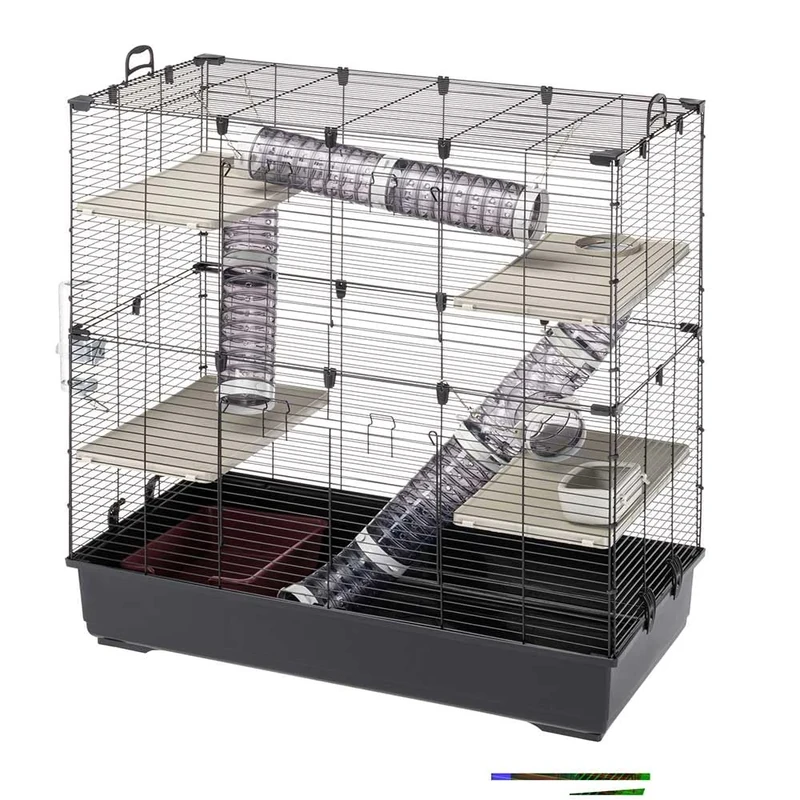 Ferplast Ferret Cage SARA XL, Chinchilla Cage, Ferrets, Small Animal Cage, 4 Floors, with Tunnels, Platforms and Accessories, 99.5 x 53 x h 108 cm, with Door and Handle
