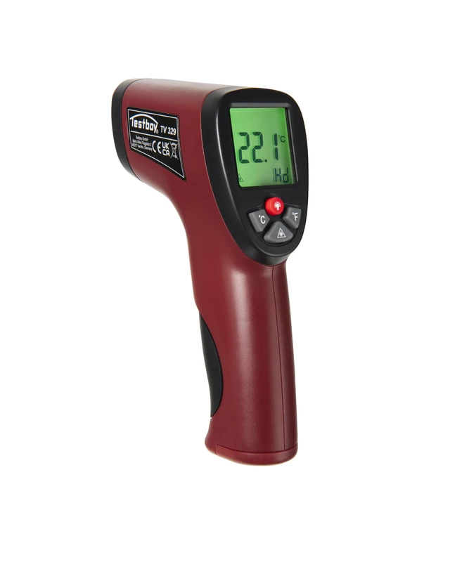 Testboy TV 329 infrared thermometer (high-precision, non-contact temperature measurement, for weather, grills, crafts & industry, with advanced 12:1 measuring optics, with green LCD display), red