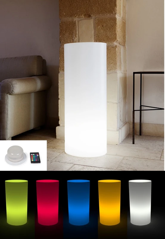 Kloris Sweet Table Cylindrical Column Light for Indoor and Outdoor Use with Multicolour RGB LED Light Wireless Dimmable with Remote Control, Diameter 35 cm H 90 cm, 16 Adjustable Colours Light Effects