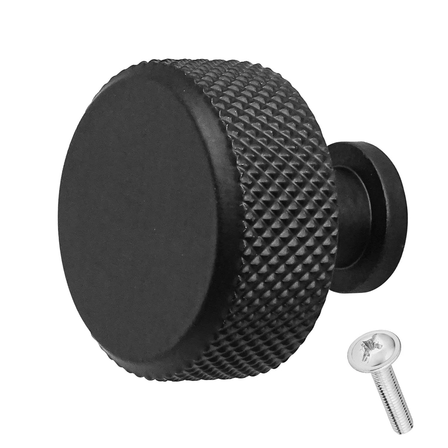 Decoranddecor Amelia Knurled 35mm Round Kitchen Cabinet Furniture Knobs Aluminium Matt Black