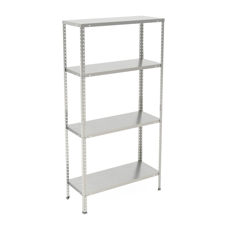 Relaxdays Metal Shelving Unit, 4 Tiers, Galvanised Steel, up to 160 kg, Heavy Duty, Storage, 150 x 75 x 30 cm, Silver