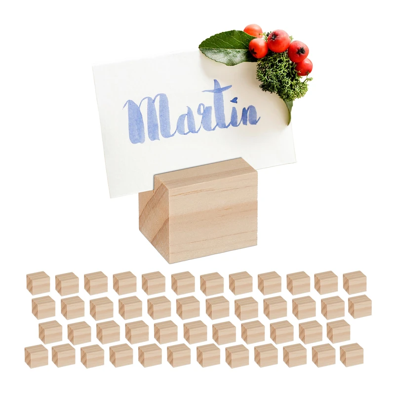 Relaxdays Place Card Holder, 48x Set, Table Stand, Marker, Seat Arrangement, Wedding Decor, Wooden, Menu, Number, Hold